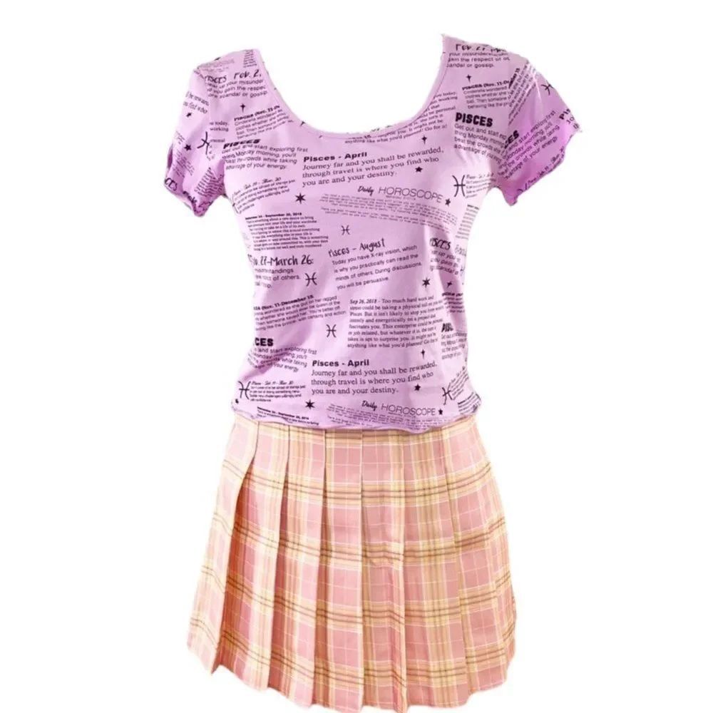 Dolls Kill Round Neck Short Sleeve Graphic Pisces Celestial Crop Top NEW